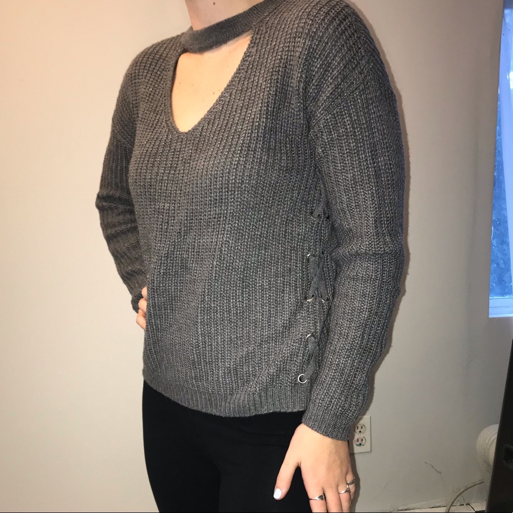 Cutout grey sweater